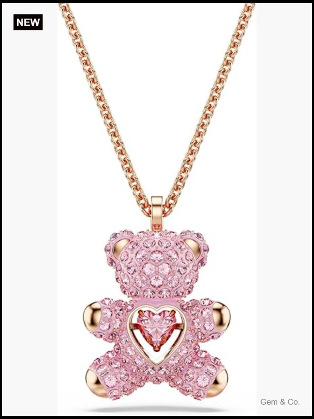 Teddy Bear Pendant Necklace Crystal Pointiage Chain 16.88"